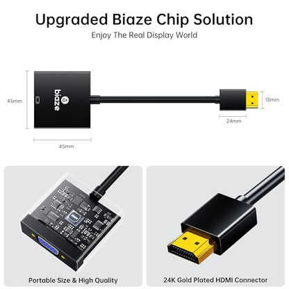 HDMI to VGA Adapter with 3.5mm Audio & USB Power – 1080P Converter for Laptop, TV Box, PS4, Monitor & Projector - style: ZH10-PCblack