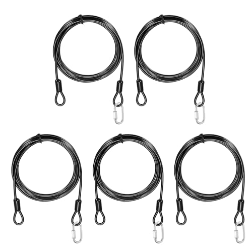 PATIKIL Security Cable Lock (5/32" Dia 6.6ft, Black)(5 Set) Vinyl Coated 304 Stainless Steel Double Loop Flexible Wire Rope Safety Cable with Quick Links Locking Connectors - color: Black, size: 5/32" x 6.6ft