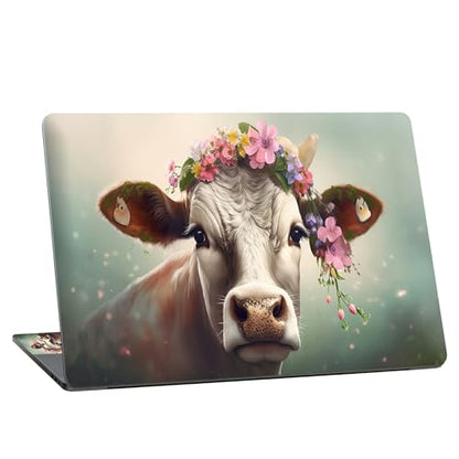 Universal Laptop Skin Sticker with 2 Wrist Pad Skins, Waterproof Scratch Resistant Vinyl Laptop Cover Decal, Cut to Fit for 11–15.6 Inch MacBook HP Dell Lenovo, Cow with Flower - color: Cow with Flower