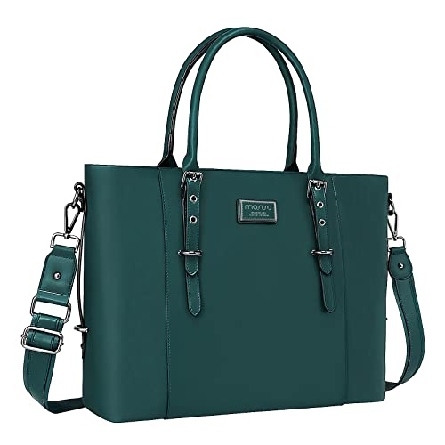 MOSISO Laptop Bag for Women, 17.3 inch Waterproof Vintage PU Leather Briefcase Shoulder Computer Laptop Tote Bag for Office Work, Deep Teal - color: Deep Teal, size: 17.3 inch