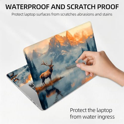 Majestic Elk Mountain Lake Universal Laptop Skin Sticker 3PCS, Protective Decal Trim-to-Fit 11.6" 13.3" 14" 15.6" Laptop Vinyl Cover, Removable Anti-Scratch Computer Decal Protector - color: Majestic Elk Mountain Lake
