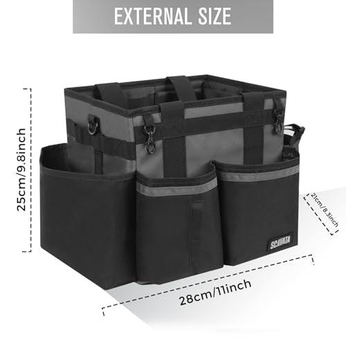 SCAVATA Compact Wearable Cleaning Caddy with Handle & Shoulder Straps | Small Cleaning Supplies Organizer, Under Sink & Car Cleaning Tools Storage Bag for Housekeepers Cleaners, DarkGrey - color: DarkGrey