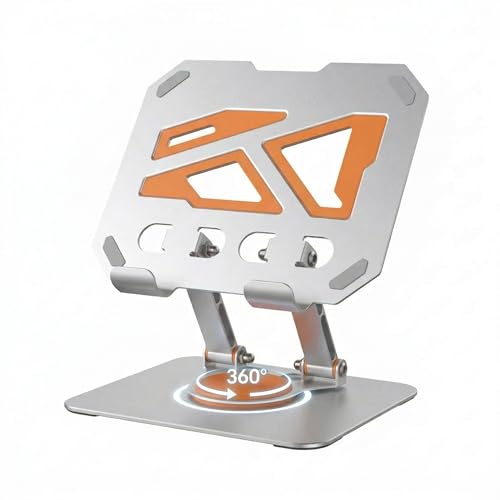 360° Swivel Tablet Stand for iPad, Adjustable Height & Angle Ergonomic Holder, Foldable Portable Desktop Mount for 4-12.9 inch Tablets & Phones, Non-Slip Base with Heat Vent - color: white