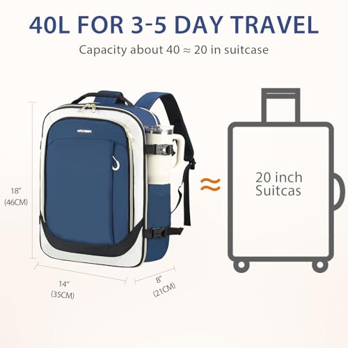 KROSER Laptop Backpack Computer Backpack 17 Inch Men-Beige/Haze Blue/Black | 40L Large Laptop Water-Repellent Travel Backpack Casual Daypack for Business/College/Women - color: Beige/Haze Blue/Black