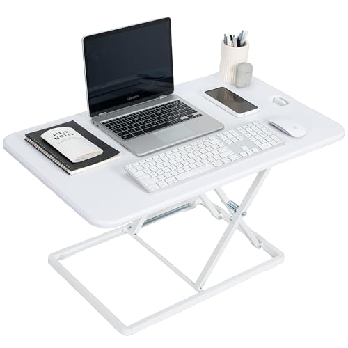 VIVO Ultra-Slim 32 Inch Single Top Height Adjustable Standing Desk Riser, Compact Sit Stand Desktop Converter for Monitor or Laptop, White, DESK-V032JW - color: White, size: 32"