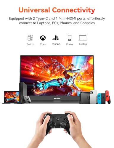 HotYeah 16.1'' 144Hz Portable Gaming Monitor, 106% sRGB 1080P Travel Screen | USB-C HDMI External Display HDR Portable Monitor w/Smart Cover, 2nd Screen for Laptop, PC, Mac, Switch, PS5/4, Xbox - size: 16.1"