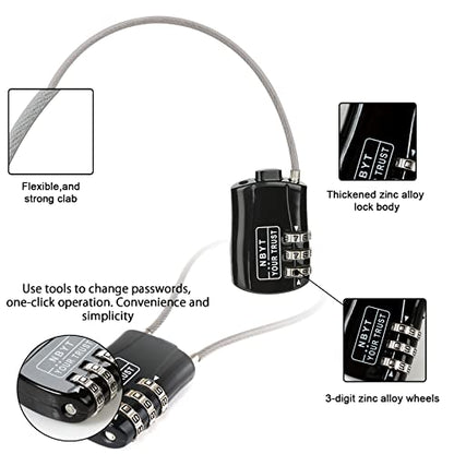 Wire Combination Lock Padlock, Wire Diameter 3/24", 16" Circumference, Suitable for Travel Luggage, Backpack, Cycling Helmet, Small Cabinet, Gym Cabinet, Suitcase - size: 16IN (Span 7in)