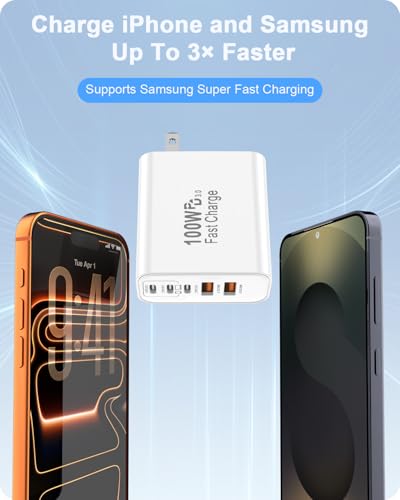 FEEL2NICE 100W USB C Charger Block, 5-Port Fast Wall Charger [3 PD USB-C & 2 QC 3.0 USB-A], Compact Adapter for MacBook Pro, iPad, iPhone 17/16/15 Pro Max, Galaxy S26/S25 Ultra, Laptop