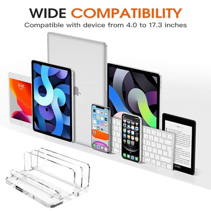 Acrylic Vertical Laptop Stand, 3-in-1 Design with Adjustable Slot Width, Suitable for Desktop Space Saving, Supports MacBook, iPad, iPhone, Chromebook, Surface, Samsung, etc