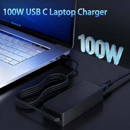 100W USB-C Power Adapter Fast Charger, Compatible with MacBook Pro/Air 16, 15, 14, 13 Inch, iPad Pro, Dell, Lenovo, HP, Asus - Universal USB-C Charger