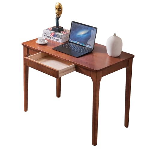Solid Wood Desk with Drawers, Home Office Desk for Small Spaces, Gaming Work Study Desk, Student PC Desk for Bedroom, Easy to Assemble (Cherry Color, 39.4 inch) - color: Cherry Color, size: 39.4 inch