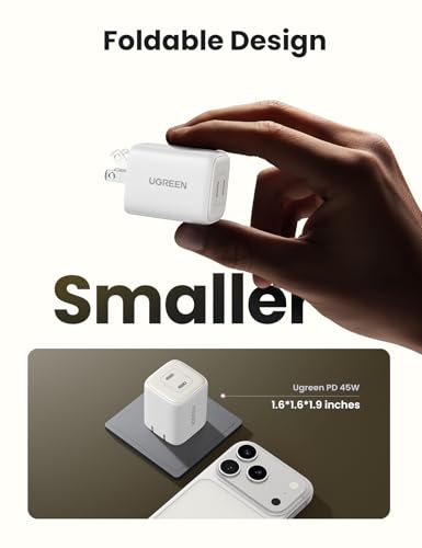 UGREEN 45W USB C Charger, Nexode 2 Port GaN Foldable PPS Wall Charger Block Support Samsung Super Fast Charging 2.0 for Galaxy S25/S24/Note 20, iPhone 16/15/14, iPad, MacBook, Steam Deck (White) - color: White