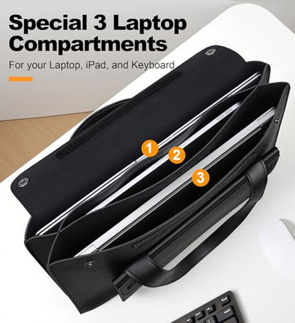 Lacdo 14 Inch Laptop Sleeve Case Bag for HP 14" Laptop, Lenovo Dell ASUS Acer Chromebook 14, HP Stream 14, Dell Latitude 14, ASUS Vivobook 14, Leather Computer Bag with 3 Compartments & Handle, Black - size: 14 Inch