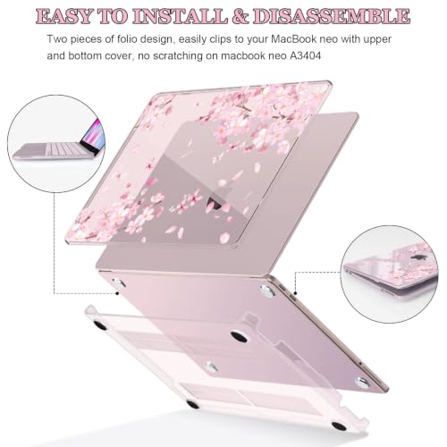 Cherry Blossom Pink Case for 2026 MacBook Neo 13 Inch A18 Pro A3404 | Flying Flowers & Butterflies Blush Hard Shell. 5-in-1 Set. Perfect for Students & Office. Fits A3404 Only. Not for Air/Pro 13 - color: Cherry Blossom