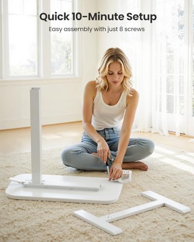 Marsail 32×16″ Overbed Table with Hidden Wheels, Pneumatic Adjustable Bedside Table, Mobile Rolling Table with 360° Hideable Cup Holder, White - color: White, size: 32x16"