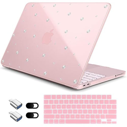 for MacBook Neo 13 Inch Case 2026 Release Model A3404, Fresh Aesthetic 1.2 mm Ultra Slim Hard Shell Cover, 6-in-1 Laptop Accessories Bundle for Women Girls, Silver Pearl - color: Silver Pearl