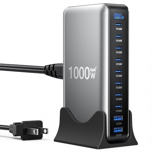 USB Charger Block, Charging Station 1000W 10 Port Type C Charger, USB Hub Multiple Devices Laptop MacBook Charger Compatible with iPhone 17/16/15/14/13/Samsung Galaxy/MacBook Pro/Air/iPad Pro