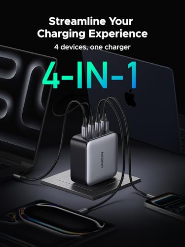 UGREEN Nexode 200W GaN USB C Wall Charger, 4-Port Foldable Compact Fast Type-C Power Adapter Compatible with MacBook Pro/Air, Dell XPS, HP 14, iPad, iPhone 17/16/15 Series, Galaxy S25/S24, Pixel 10/9