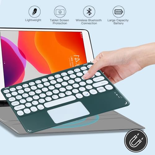 Wireless Bluetooth Keyboard with Touchpad 10 inch Portable Rechargeable Slim Keyboard for iPad Pro/iPad Air/iPad 9.7/iPad 10.2/iPad mini and Other iOS Android Windows Devices(Dark Green) - color: dark green
