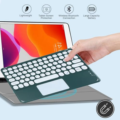 Wireless Bluetooth Keyboard with Touchpad 10 inch Portable Rechargeable Slim Keyboard for iPad Pro/iPad Air/iPad 9.7/iPad 10.2/iPad mini and Other iOS Android Windows Devices(Dark Green) - color: dark green