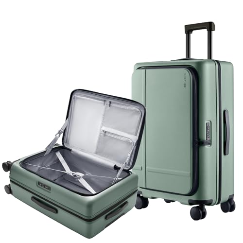 NINETYGO Medium Checked Luggage 25 Inch, Flat Top Opening Check In Luggage with Cup Holder, Expandable, Lightweight PC Hard Shell, TSA Lock, 360° Spinner Wheels (Creamy Matcha Tea) - color: 05-Creamy Matcha Tea, size: Checked 25-Inch (Top Opening, 72L)