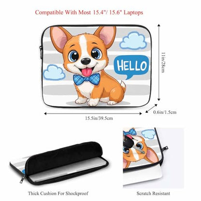 Laptop Sleeve Bag 15.4 15.6 Inch,Cute Cartoon Dog Corgi Protective Polyester Computer Cases Laptop Cover Briefcase Bag Tablet Travel Cover - color: LPS-026