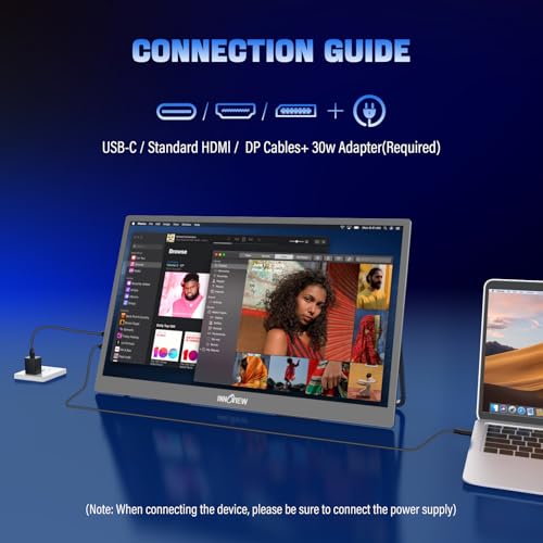 InnoView 2K Portable Monitor for Laptop 18.5" 2560x1440p QHD 120Hz 100% sRGB USB-C Standard HDMI Gaming Monitor,HDR Travel External Second Screen for Laptop, PC, Game Consoles - size: 18.5