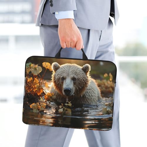 14 inch Laptop Sleeve with Handle Shockproof Laptop Bag Waterproof Computer Cover Bag Bear Crossing The River Briefcase