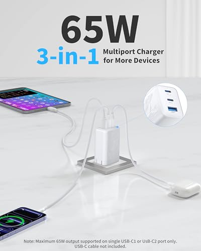 65W GaN Charger,3-Port USB C Charger,Wall Compact Foldable Fast Charger for iPhone 17 Pro Max/17 Pro/17 Air,16 Pro/16e Series, iPad, Samsung Galaxy S26/S25(White) - color: 1White Orca