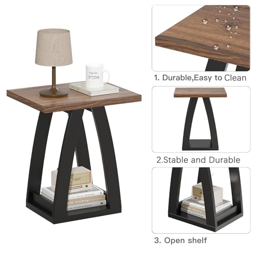 End Tables Living Room. Side Table Beside Sofa. Modern End Table for Living Room. Couch Side Table with Shelf. Black-Brown Wood Side Tables - color: Black-brown