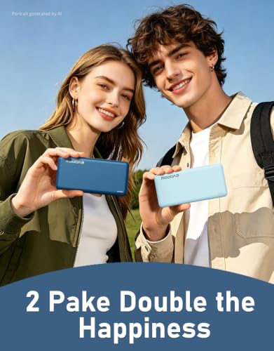 2-Pack Portable Charger, 10000mAh Power Bank, Battery Pack, Battery Bank | Slimmer, Fast Charging, USB C in&Out, for iPhone Tablet Samsung Pixel Headphones etc (Blue&Light blue) - color: Blue&Light blue