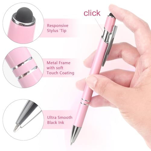 Bribobo 8 Pack Ballpoint Pen 2-in-1 Pen with Stylus tip, 1.0 mm Black Ink | Metal Stylus Pen for Touch Screens - color: 8 Pink