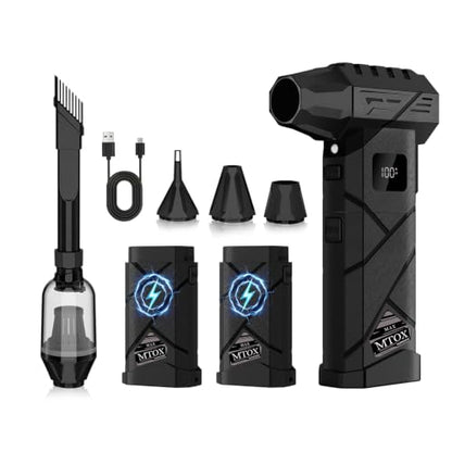 MTOX Compressed Air Duster, 2 Swappable Battery,150,000RPM Super Power Rechargeable Electric Air Duster, Blower, 2in1 Vacuum, 4-Gear Adjustable, LED, for Keyboard, PC, Car, Home (Frosted Black) - color: Frosted Black