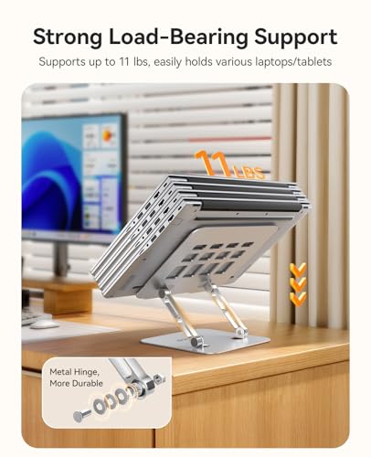 ORICO Ergonomic Laptop Stand for Desk, Height Adjustable Aluminum Laptop Stand Riser, Foldable Computer Holder for MacBook Neo, Air, Pro, Dell XPS, HP, Lenovo, Fits Devices up to 17" (ST11, Silver) - color: Silver