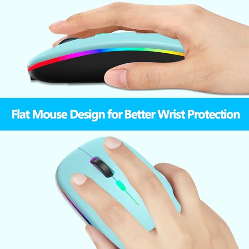 aMZCaSE Rechargeable Wireless Mouse with Type-C Adapter | 2.4G Slim Silent, 3 Adjustable DPI, USB Receiver, for Laptop PC Desktop, Lake Blue