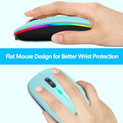 aMZCaSE Rechargeable Wireless Mouse with Type-C Adapter | 2.4G Slim Silent, 3 Adjustable DPI, USB Receiver, for Laptop PC Desktop, Lake Blue