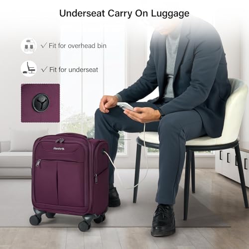 Hanke Underseat Carry On Luggage with Wheels, Lightweight Small Suitcase Airline Approved 16 Inch Softside Personal Item Travel Bag for Women Men, Compact Under Seat Luggage with Spinner Wheels,Purple - color: Purple
