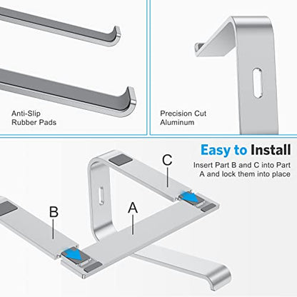 OMOTON Laptop Stand, Detachable Mount for MacBook Air/Pro Dell HP Silver | 11-17" Laptop Holder for Desk, Notebook Computer Mount, Lightweight Cooling for Desk, Ergonomic Home Office - color: Silver