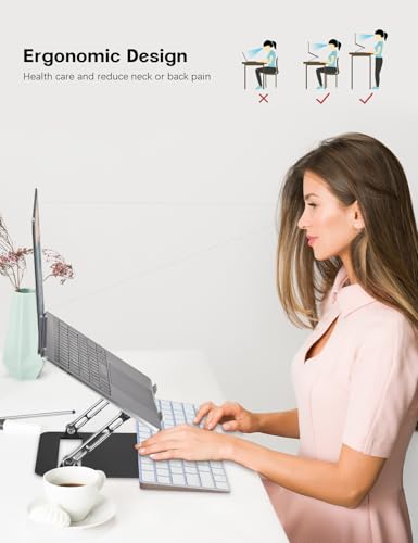 Aoviho Adjustable Laptop Stand for Desk,Portable Laptop Stand Holder and Riser,Foldable Aluminum Notebook Computer Stands for MacBook Air Pro HP Lenovo Dell Samsung, 10-15.6 inch (Silver-Gray-Black) - color: Silver-Gray-Black