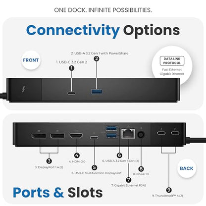 Dell WD22TB4 Thunderbolt 4 Dock 180W - 40Gbps, 3-Year Warranty, USB-C/USB-A Dell Docking Station with 180W Adapter + Techtray Cables & Cloth - Supports Dual/Triple Monitor & 4K Displays (New)