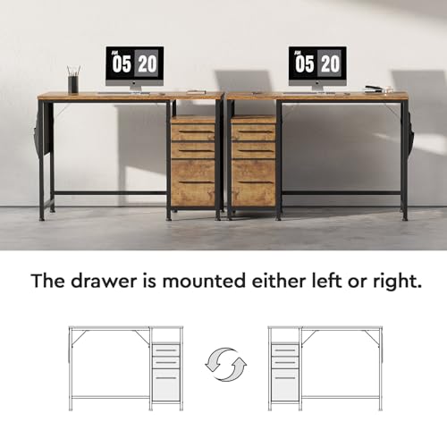 Ｍａｉｈａｉｌ Maihail Small Desk with Drawers, 40 inch Computer Desk with Shelves, Writing Desk with Storage, Small Office Desk with Metal Frame, Rustic Brown2 - color: Rustic Brown, size: 40 inch