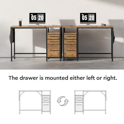 Ｍａｉｈａｉｌ Maihail Small Desk with Drawers, 40 inch Computer Desk with Shelves, Writing Desk with Storage, Small Office Desk with Metal Frame, Rustic Brown2 - color: Rustic Brown, size: 40 inch