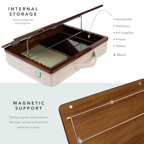 ROSSIE Home Acacia Wood Easel Lap Desk – Java, Fits 15.6” Laptops | Adjustable 7-Level Laptop Stand, Portable Workstation with Open Storage - color: Java