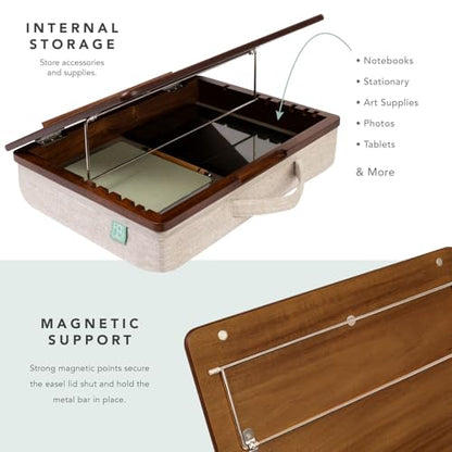 ROSSIE Home Acacia Wood Easel Lap Desk – Java, Fits 15.6” Laptops | Adjustable 7-Level Laptop Stand, Portable Workstation with Open Storage - color: Java