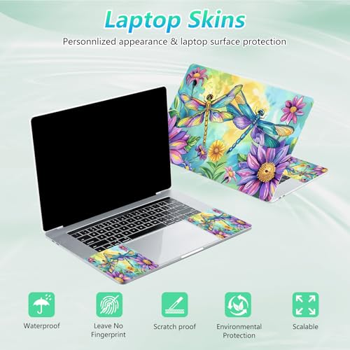 Laptop Skin Sticker Decal 12"-15.6" Universal Laptop/Notebook/Netbook Vinyl - Waterproof Scratch Resistant,Fits HP Dell Lenovo MacBook,2 Free Wrist Pads,Easy Apply & Remove,Dragonfly Couple - color: Dragonfly Couple