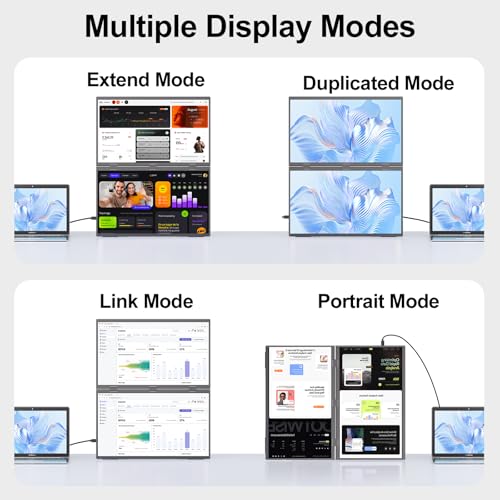 Dual Portable Monitor, 18.5" 1080P FHD IPS Folding Stacked Triple Laptop Screen Extender, USB-C Plug & Play Travel Extended Computer Display for Laptop PC Windows Mac w/Stand & VESA Mountable - size: 18.5