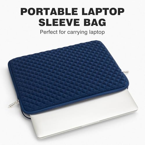 RAINYEAR 14 Inch Laptop Sleeve Shockproof Diamond Foam Case, Navy Blue | Protective Soft Fluffy Lining Carrying Bag Case Compatible with 14 inch Notebook Computer Chromebook Tablet Ultrabook - color: Navy Blue, size: 14"