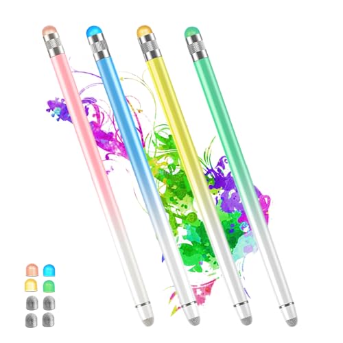 4 Pcs Stylus Pens for Touch Screens with 8 Extra Tips,2-in-1 iPad Pencil | Rubber & Fiber Tip,High Sensitivity & Precision Capacitive Tablet Pen,Stylus Pen for iPhone/Nintendo Switch/iPad - color: Pink/Yellow/Blue/Green