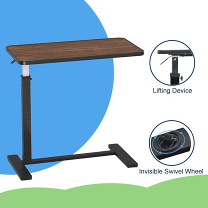 Adjustable Overbed Table with Cup Holder & Hidden Lockable Wheels | Height Adjustable Rolling Bedside Table, Walnut Finish Mobile Laptop Desk, Standing Workstation for Home Use, 30.3"W x 15.3"D - color: Walnut
