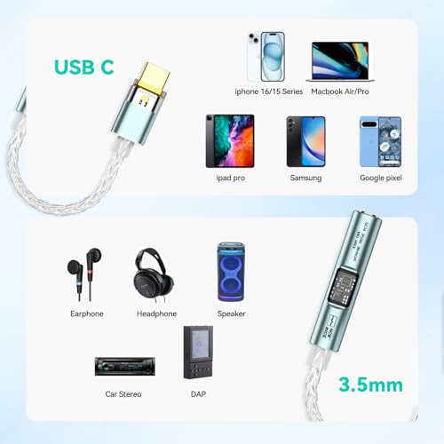 NICEHCK NK1 MAX Silver CX31993 Dual Chip USB C to 3.5 HiFi DAC Amp Cable | DAC dongle with CX31993+MAX97220 dual chips, upgraded 8-strand silver-plated OCC cable,supports 32bit/384kHz lossless audio - color: Pale Silver